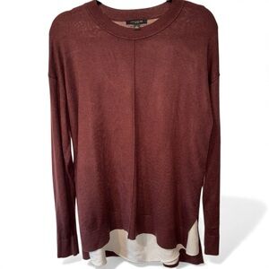 Ann Taylor petite layered mix media Women's Burgundy Long Sleeve Top
